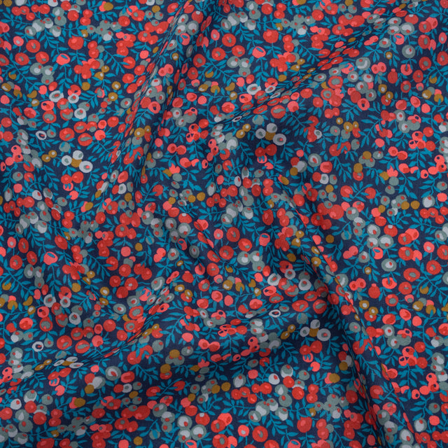 Liberty Fabrics Tana Lawn® - Wiltshire Dark Blue - Navy, Red and Blue Leaves and Berries