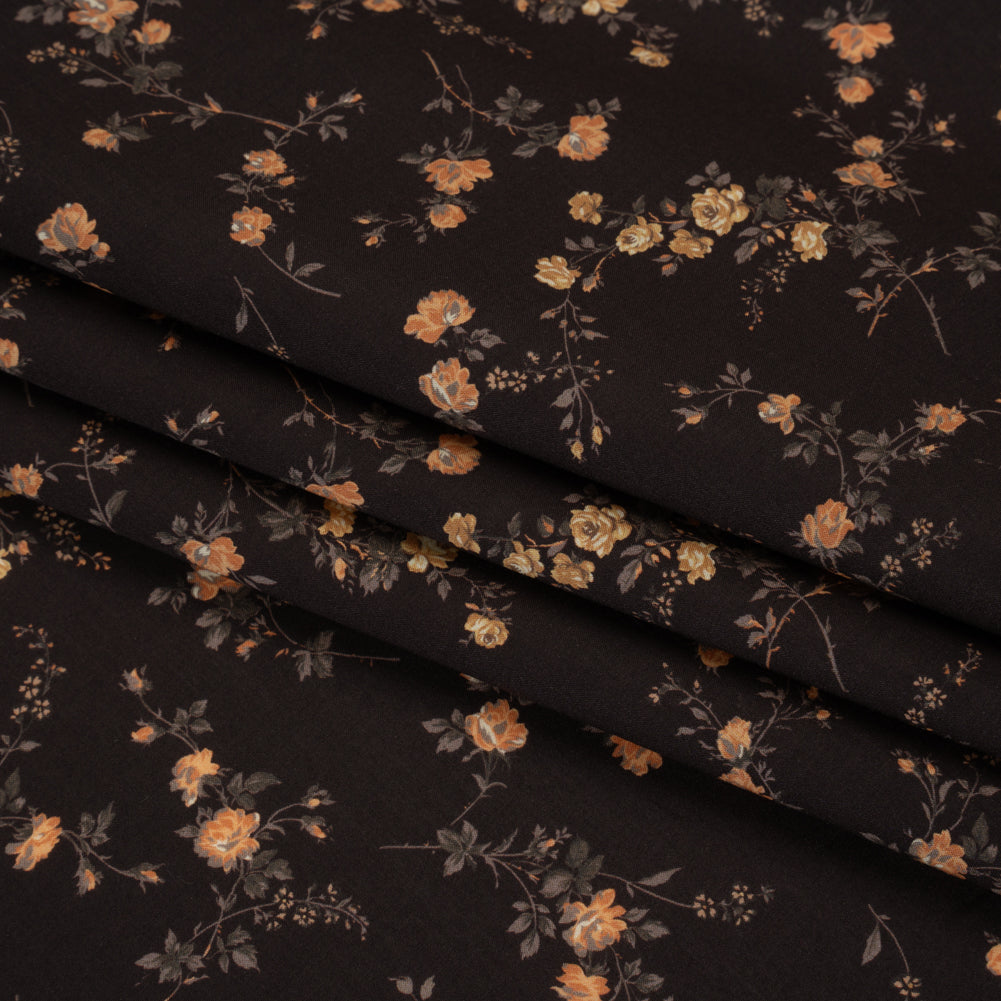 Liberty Fabrics Tana Lawn® - Elizabeth Brown - Brown, Yellow and Dark Green Scattered Flowers