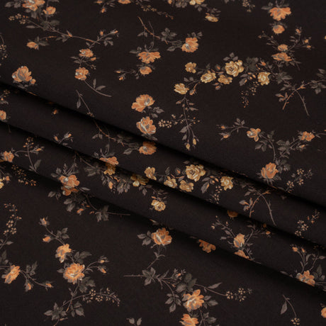 Liberty Fabrics Tana Lawn® - Elizabeth Brown - Brown, Yellow and Dark Green Scattered Flowers