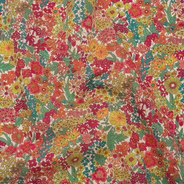 Liberty Fabrics Tana Lawn® - Margaret Annie Pink - Bright Pink, Orange and Yellow Hand Drawn Florals