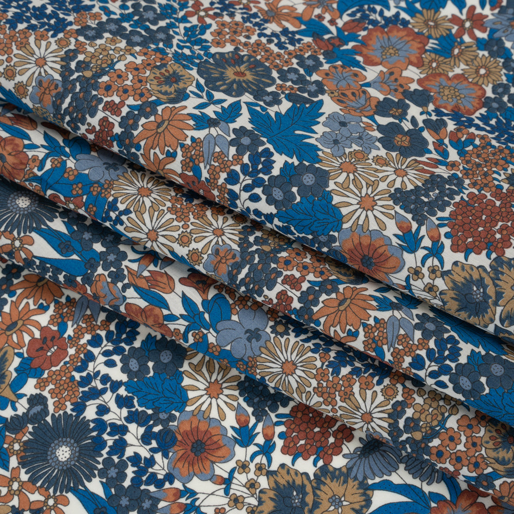 Liberty Fabrics Tana Lawn® - Margaret Annie Blue - Brown, Blue and Beige Hand Drawn Florals