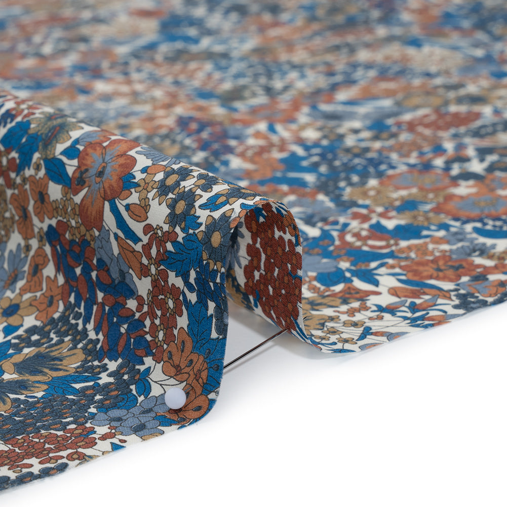 Liberty Fabrics Tana Lawn® - Margaret Annie Blue - Brown, Blue and Beige Hand Drawn Florals