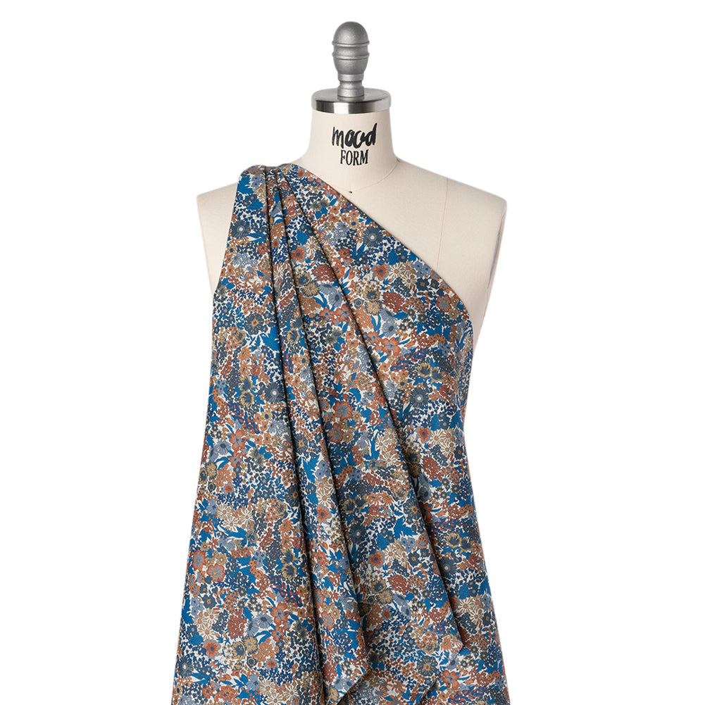Liberty Fabrics Tana Lawn® - Margaret Annie Blue - Brown, Blue and Beige Hand Drawn Florals