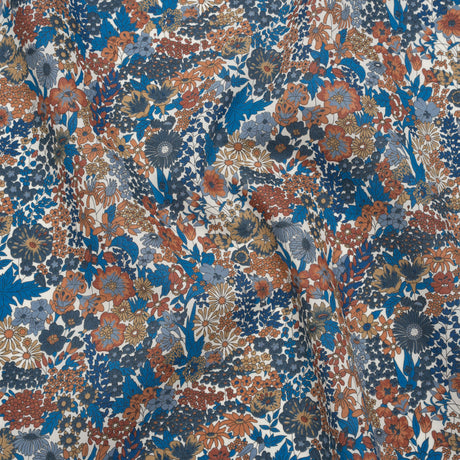 Liberty Fabrics Tana Lawn® - Margaret Annie Blue - Brown, Blue and Beige Hand Drawn Florals