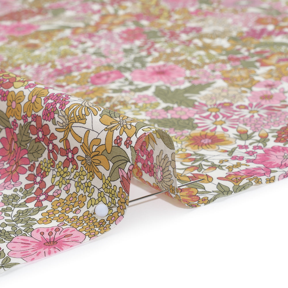 Liberty Fabrics Tana Lawn® - Margaret Annie Light Pink - Baby Pink, Light Orange and Sage Green Hand Drawn Florals