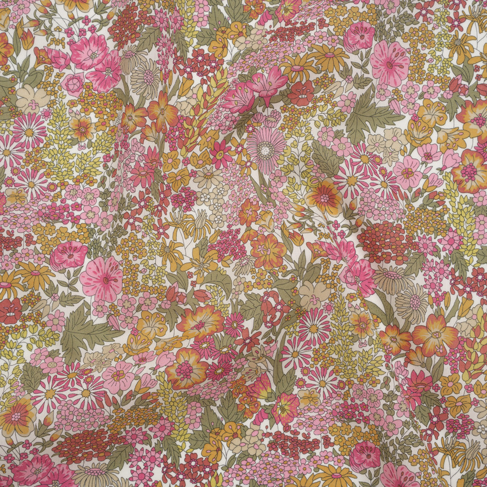 Liberty Fabrics Tana Lawn® - Margaret Annie Light Pink - Baby Pink, Light Orange and Sage Green Hand Drawn Florals