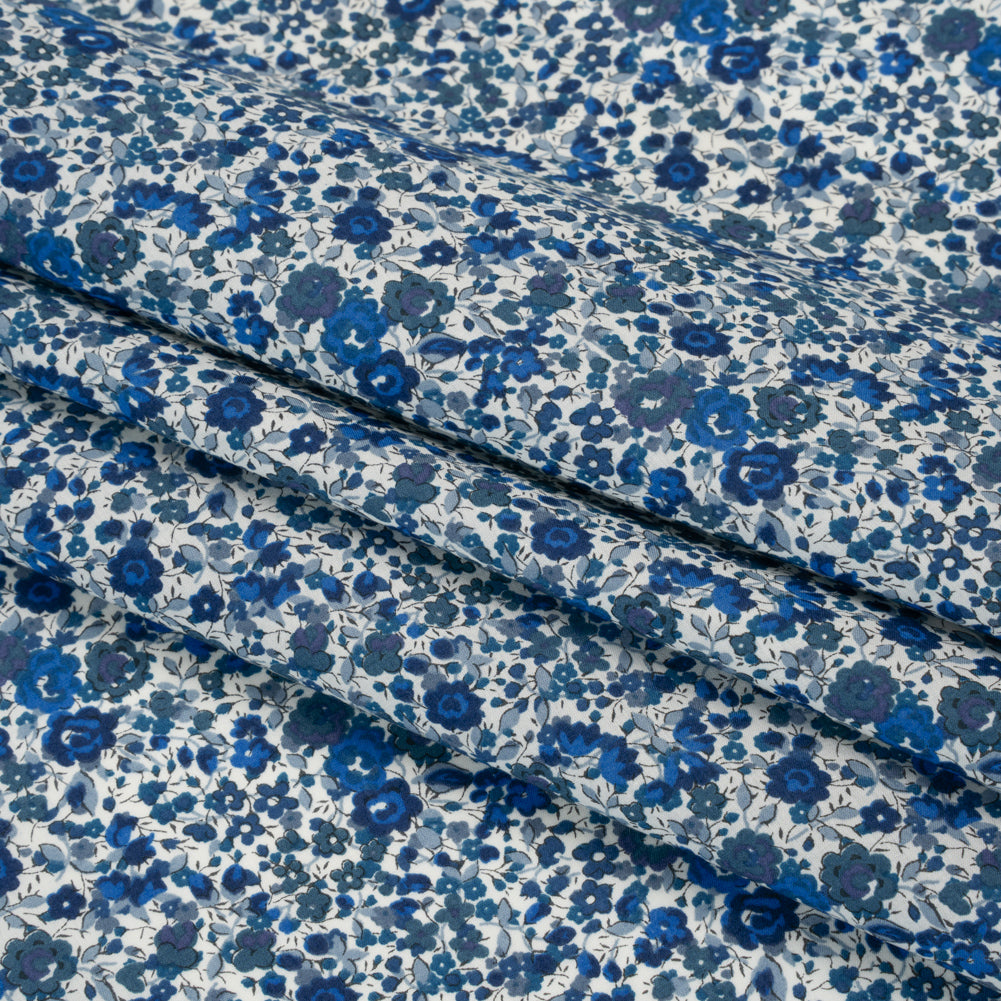 Liberty Fabrics Tana Lawn® - Emma and Georgina Dark Blue - Bright Blue, Blue-Gray and White Floral