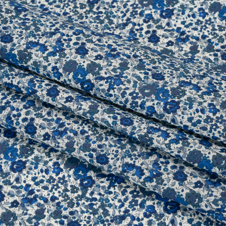 Liberty Fabrics Tana Lawn® - Emma and Georgina Dark Blue - Bright Blue, Blue-Gray and White Floral