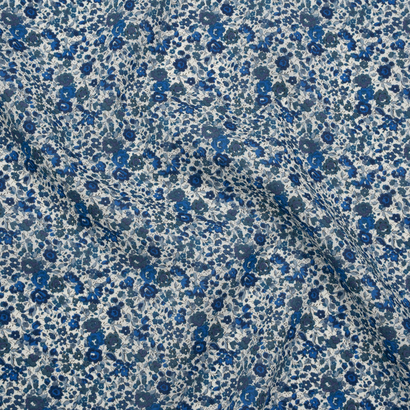 Liberty Fabrics Tana Lawn® - Emma and Georgina Dark Blue - Bright Blue, Blue-Gray and White Floral