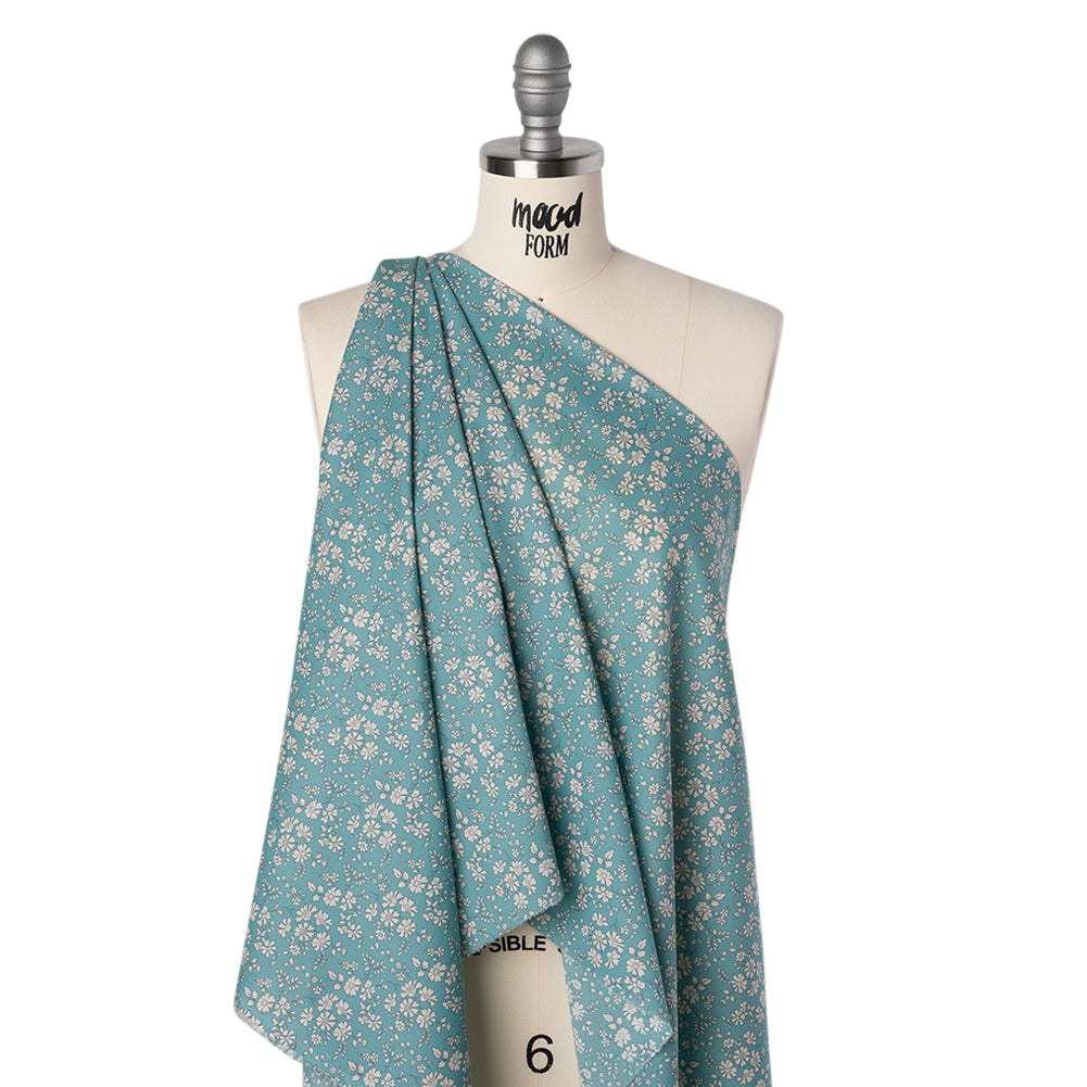 Liberty Fabrics Tana Lawn® - Capel Blue Turquoise - Aqua Blue and White Outlined Florals
