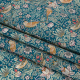 Liberty Fabrics Tana Lawn® - Strawberry Thief Turquoise Blue - Teal, Mint Green and Rust Orange Birds, Berries and Flowers