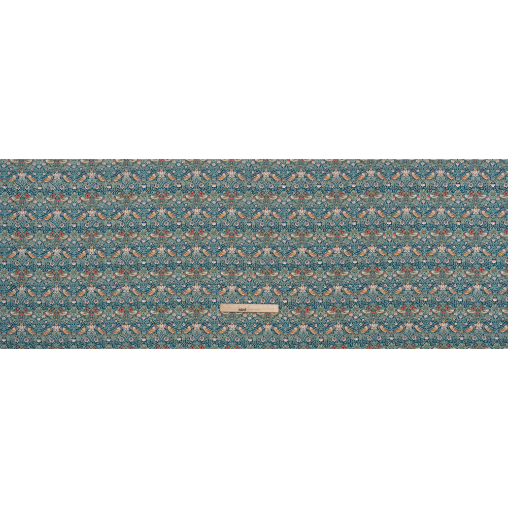 Liberty Fabrics Tana Lawn® - Strawberry Thief Turquoise Blue - Teal, Mint Green and Rust Orange Birds, Berries and Flowers