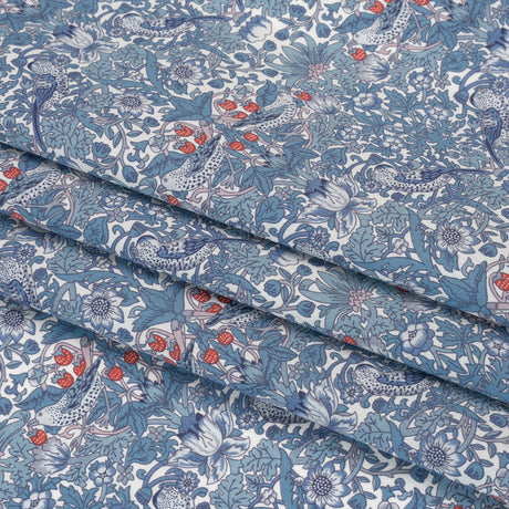 Liberty Fabrics Tana Lawn® - Strawberry Thief Spring Blue - Muted Blue Green, Navy and Red Birds, Berries and Flowers