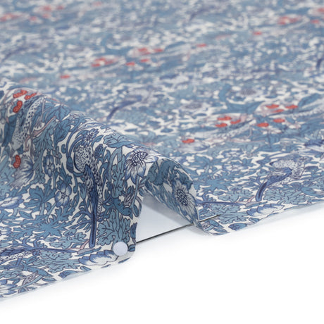 Liberty Fabrics Tana Lawn® - Strawberry Thief Spring Blue - Muted Blue Green, Navy and Red Birds, Berries and Flowers