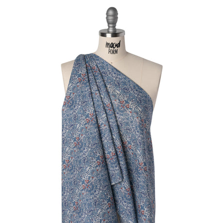 Liberty Fabrics Tana Lawn® - Strawberry Thief Spring Blue - Muted Blue Green, Navy and Red Birds, Berries and Flowers