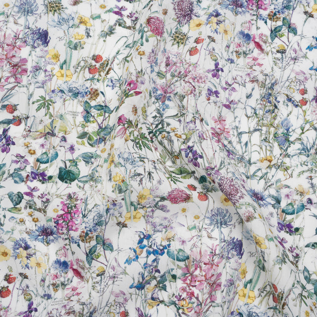 Liberty Fabrics Tana Lawn® - Wild Flowers Multi Pastel - Green, Bright Pink and Yellow Botanical Illustrations