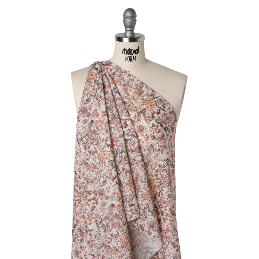 Liberty Fabrics Tana Lawn® - Wild Flowers Light Pink - Rose Pink and Earthy Green Botanical Illustrations