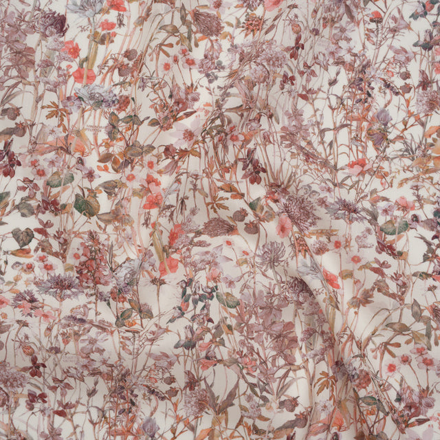 Liberty Fabrics Tana Lawn® - Wild Flowers Light Pink - Rose Pink and Earthy Green Botanical Illustrations