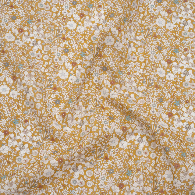 Liberty Fabrics Tana Lawn® - June's Meadow Yellow - Ochre, White and Light Blue Illustrated Flowers