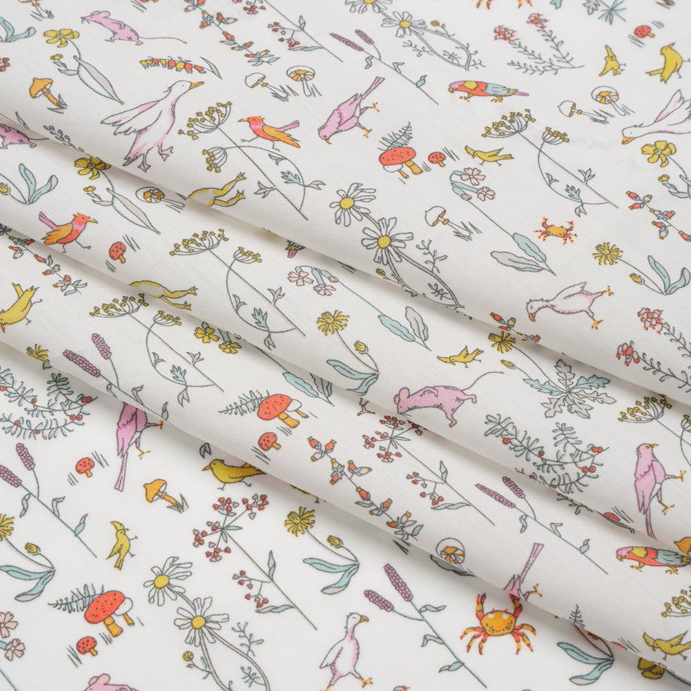 Liberty Fabrics Tana Lawn® - Theo Multi Pastel - Pink, Yellow and Blue Cartoon Creatures and Flowers