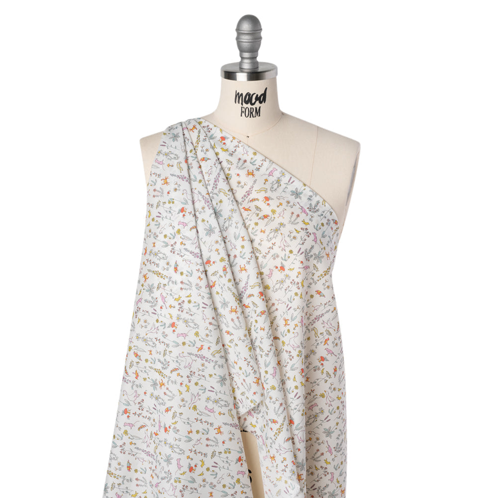 Liberty Fabrics Tana Lawn® - Theo Multi Pastel - Pink, Yellow and Blue Cartoon Creatures and Flowers