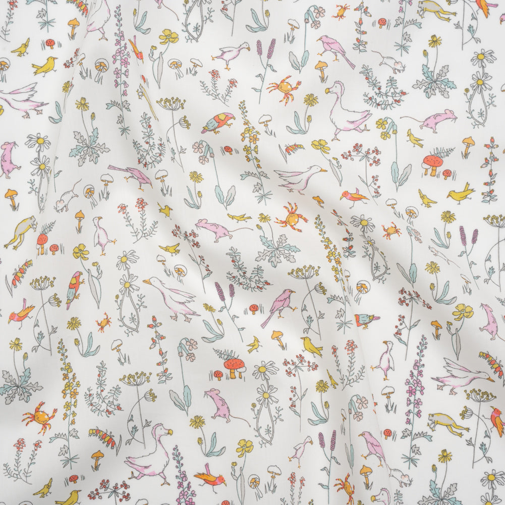 Liberty Fabrics Tana Lawn® - Theo Multi Pastel - Pink, Yellow and Blue Cartoon Creatures and Flowers