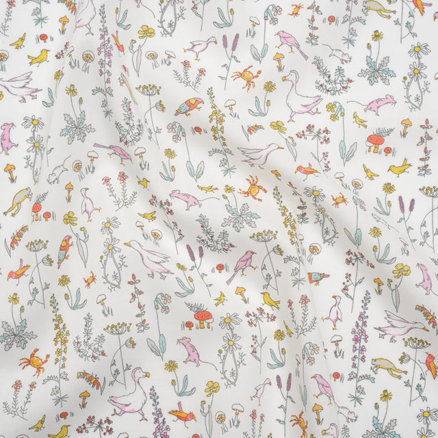 Liberty Fabrics Tana Lawn® - Theo Multi Pastel - Pink, Yellow and Blue Cartoon Creatures and Flowers