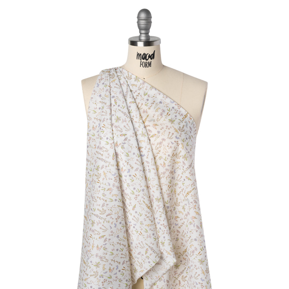 Liberty Fabrics Tana Lawn® - Theo Yellow - Pale Yellow, Spring Green and Blue Cartoon Creatures and Flowers