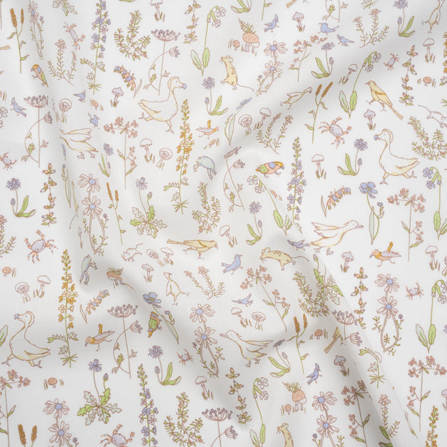 Liberty Fabrics Tana Lawn® - Theo Yellow - Pale Yellow, Spring Green and Blue Cartoon Creatures and Flowers