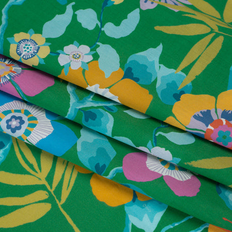 Liberty Fabrics Tana Lawn® - Pavilion Green - Kelly Green, Blue and Red Bold Florals