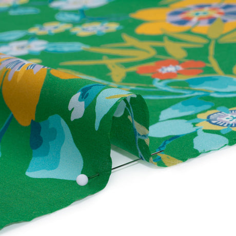 Liberty Fabrics Tana Lawn® - Pavilion Green - Kelly Green, Blue and Red Bold Florals
