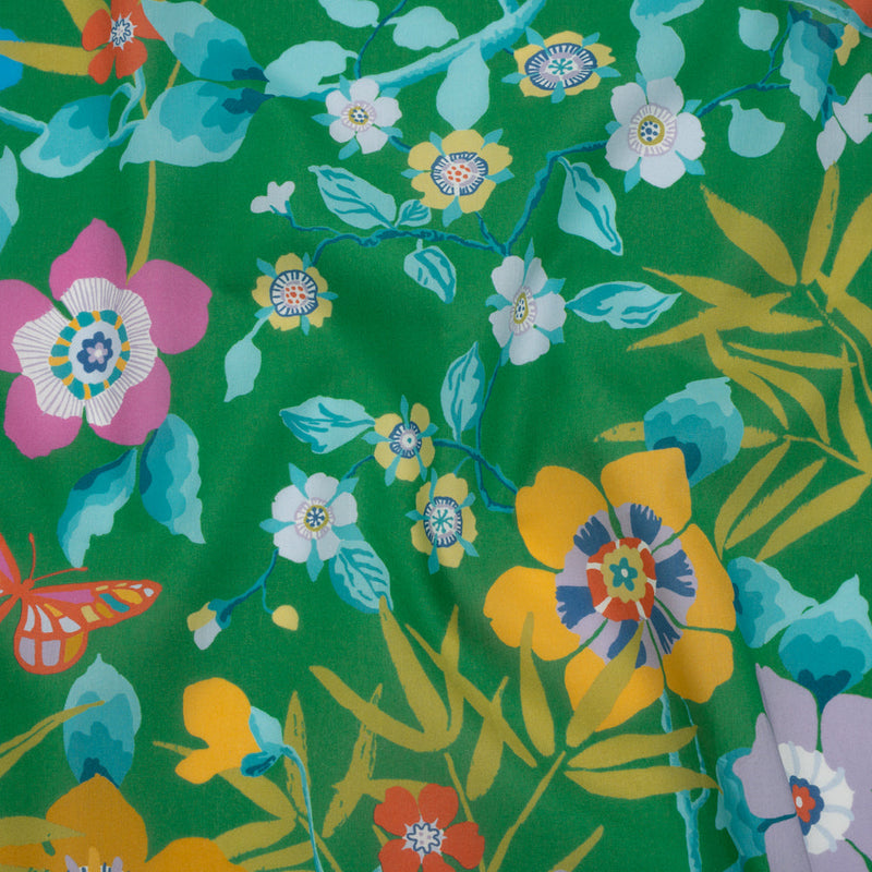 Liberty Fabrics Tana Lawn® - Pavilion Green - Kelly Green, Blue and Red Bold Florals