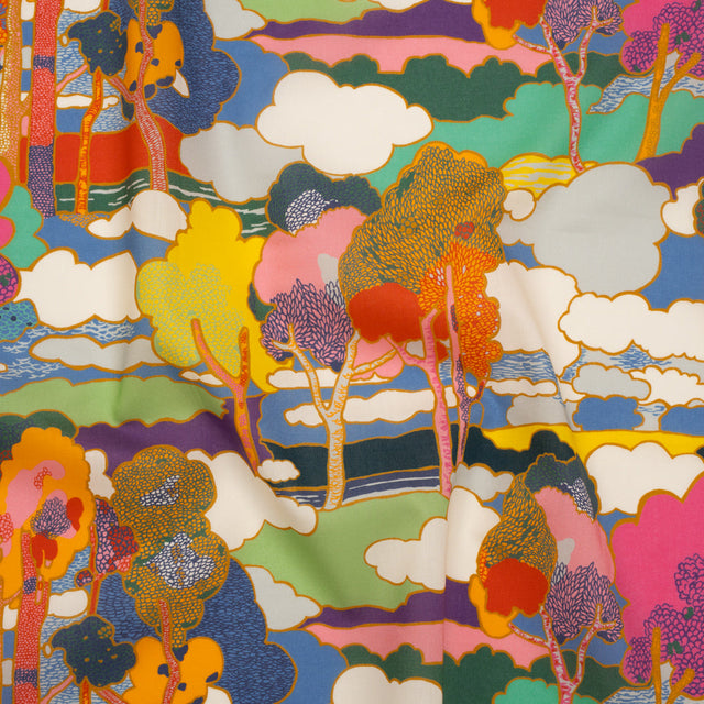 Liberty Fabrics Tana Lawn® - Prospect Road Multi Bright - Yellow, Blue and Red Tree Filled Landscape