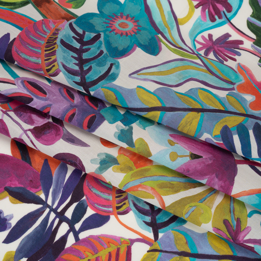 Liberty Fabrics Tana Lawn® - Jungle Trip Blue - Fuchsia, Blue and Green Tropical Plants