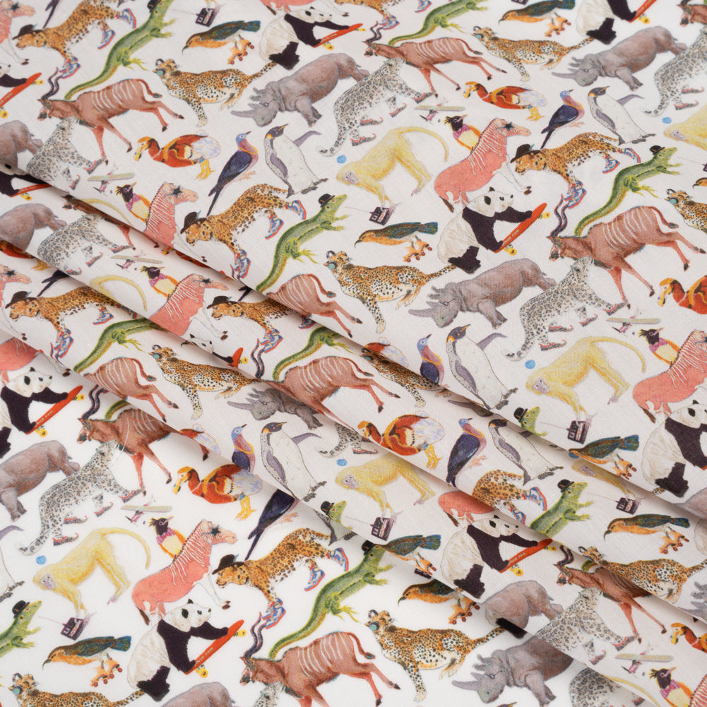 Liberty Fabrics Tana Lawn® - Quey 2 Multi Pastel - Brown, Green and Yellow Animals with Clothes