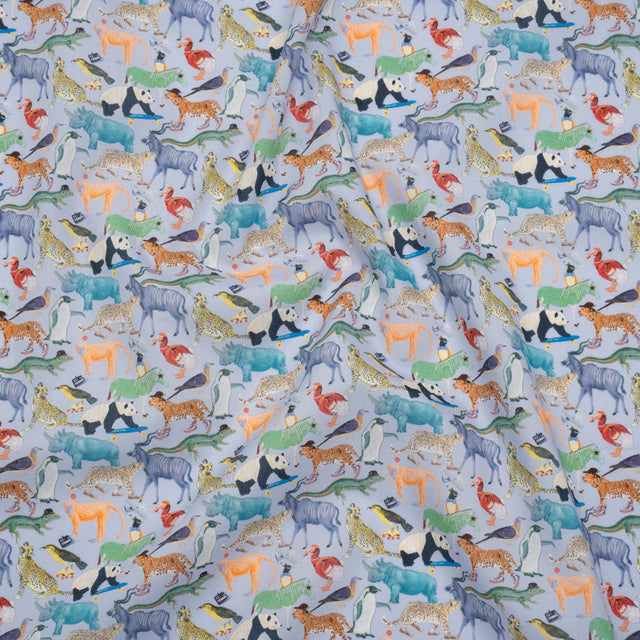 Liberty Fabrics Tana Lawn® - Quey 2 Multi Bright - Blue, Yellow and Green Animals with Clothes
