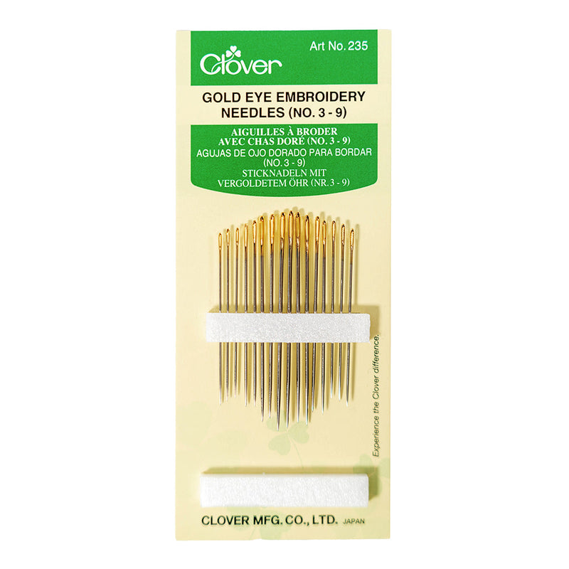 Clover Gold Eye Embroidery Needles - Sizes 3-9 - 16 ct