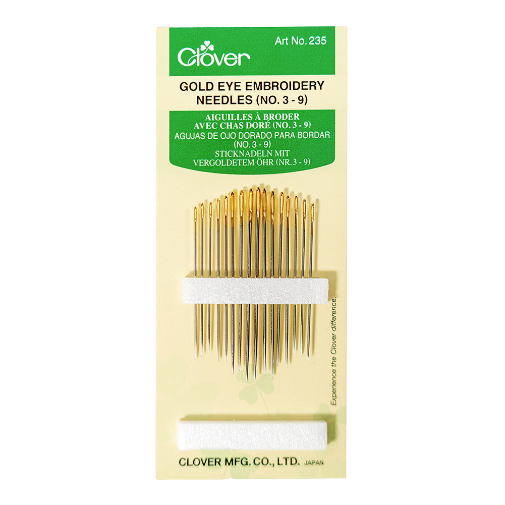 Clover Gold Eye Embroidery Needles - Sizes 3-9 - 16 ct