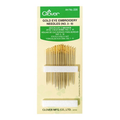 Clover Gold Eye Embroidery Needles - Sizes 3-9 - 16 ct