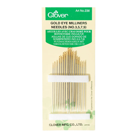 Clover Gold Eye Milliners Needles - Sizes 3, 5, 7, 9 - 16 ct