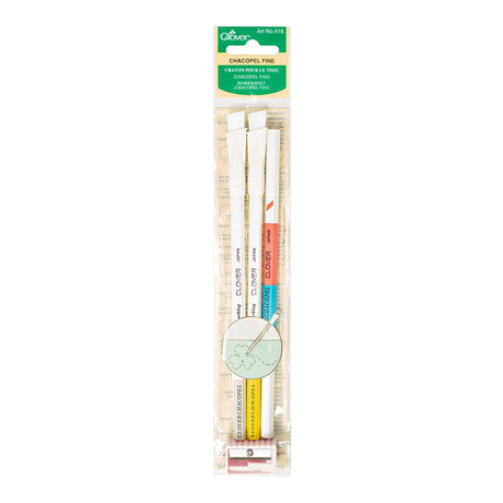 Clover Chacopel Fabric Pencils - Fine - Pink and Blue, White, Yellow and Sharpener Set