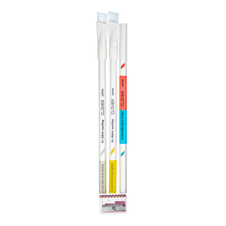 Clover Chacopel Fabric Pencils - Fine - Pink and Blue, White, Yellow and Sharpener Set