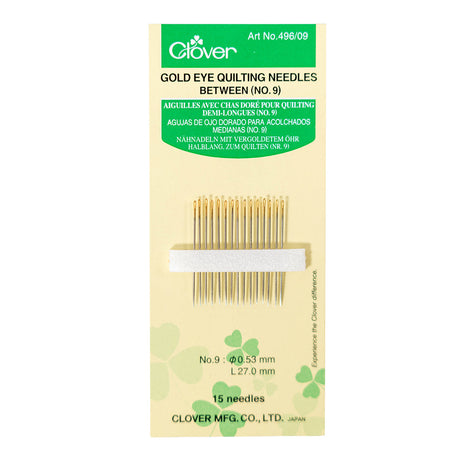 Clover Gold Eye Quilting Between Needles - Size 9 - 15 ct