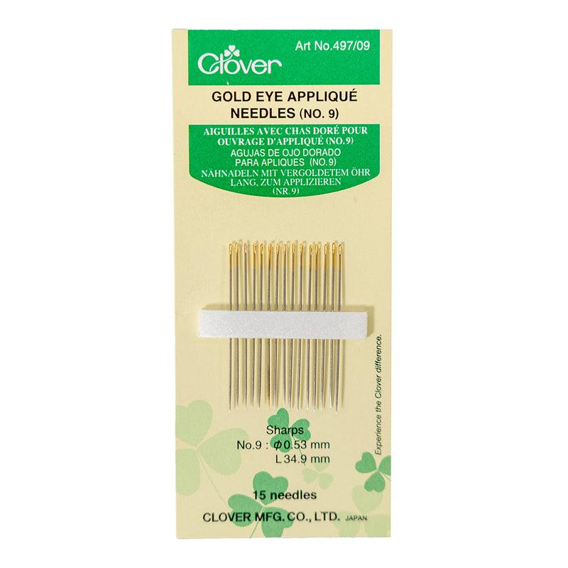 Clover Gold Eye Applique Needles - Size 9 - 15 ct