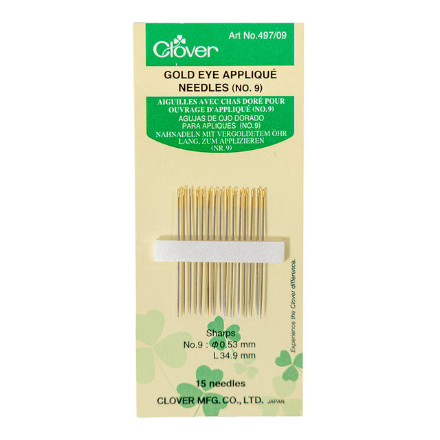 Clover Gold Eye Applique Needles - Size 9 - 15 ct
