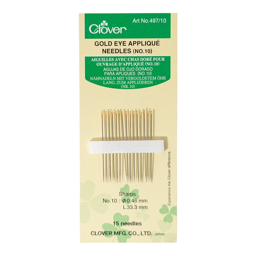 Clover Gold Eye Applique Needles - Size 10 - 15 ct