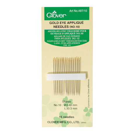 Clover Gold Eye Applique Needles - Size 10 - 15 ct