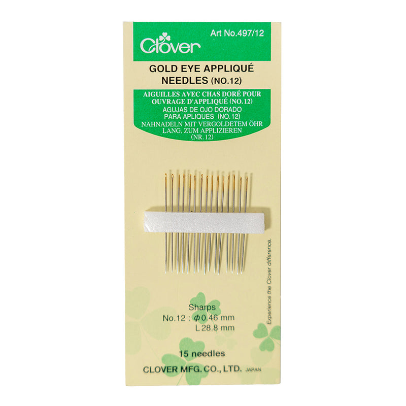 Clover Gold Eye Applique Needles - Size 12 - 15 ct