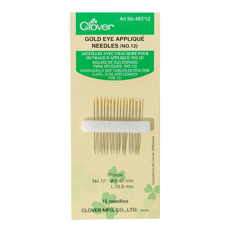 Clover Gold Eye Applique Needles - Size 12 - 15 ct