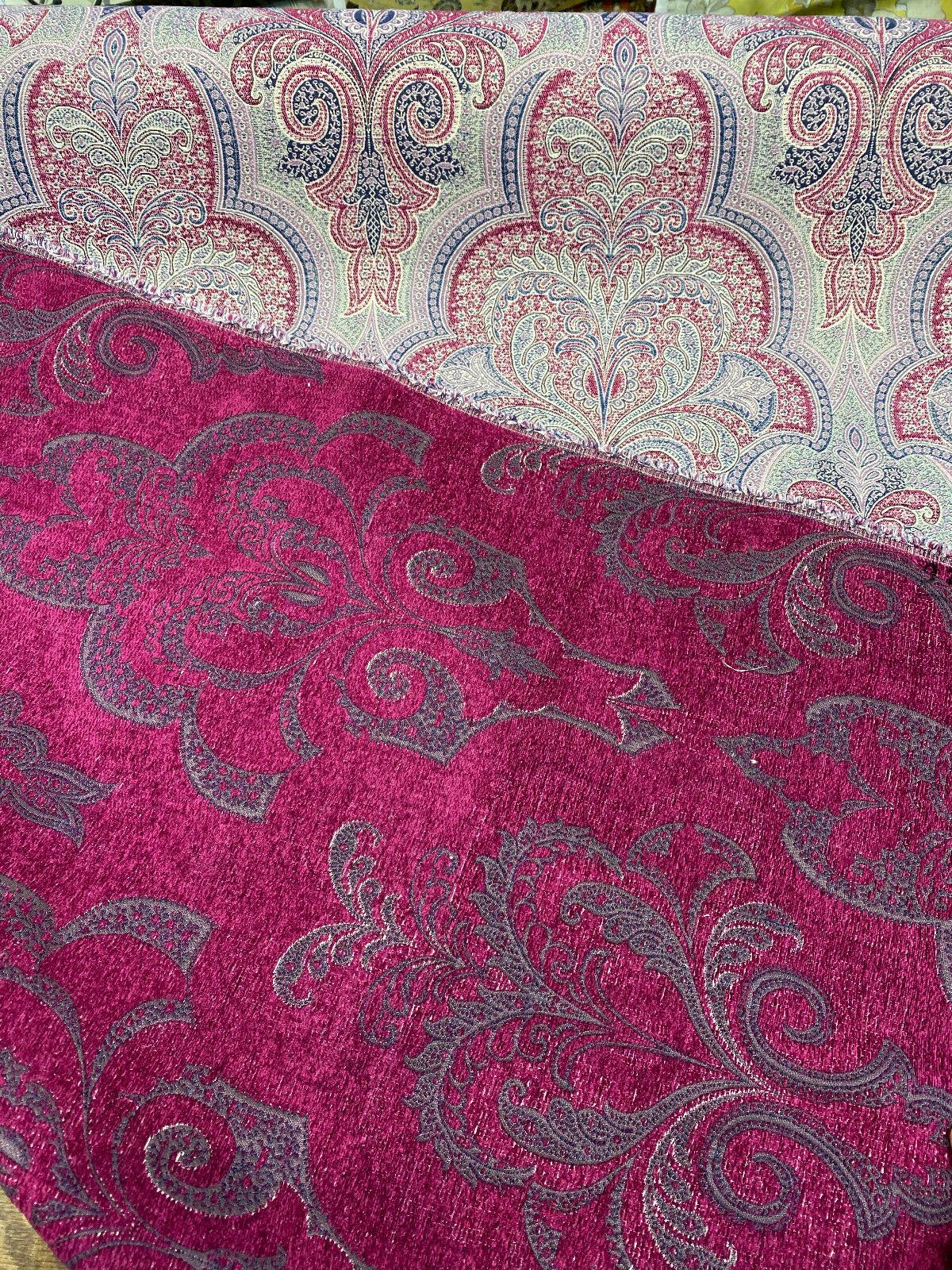 Robert Allen Shahmin Beet Chenille Fabric - Damask, Purple Lavender Beige With Hints Of Blue, 57" Width (1 Yard)